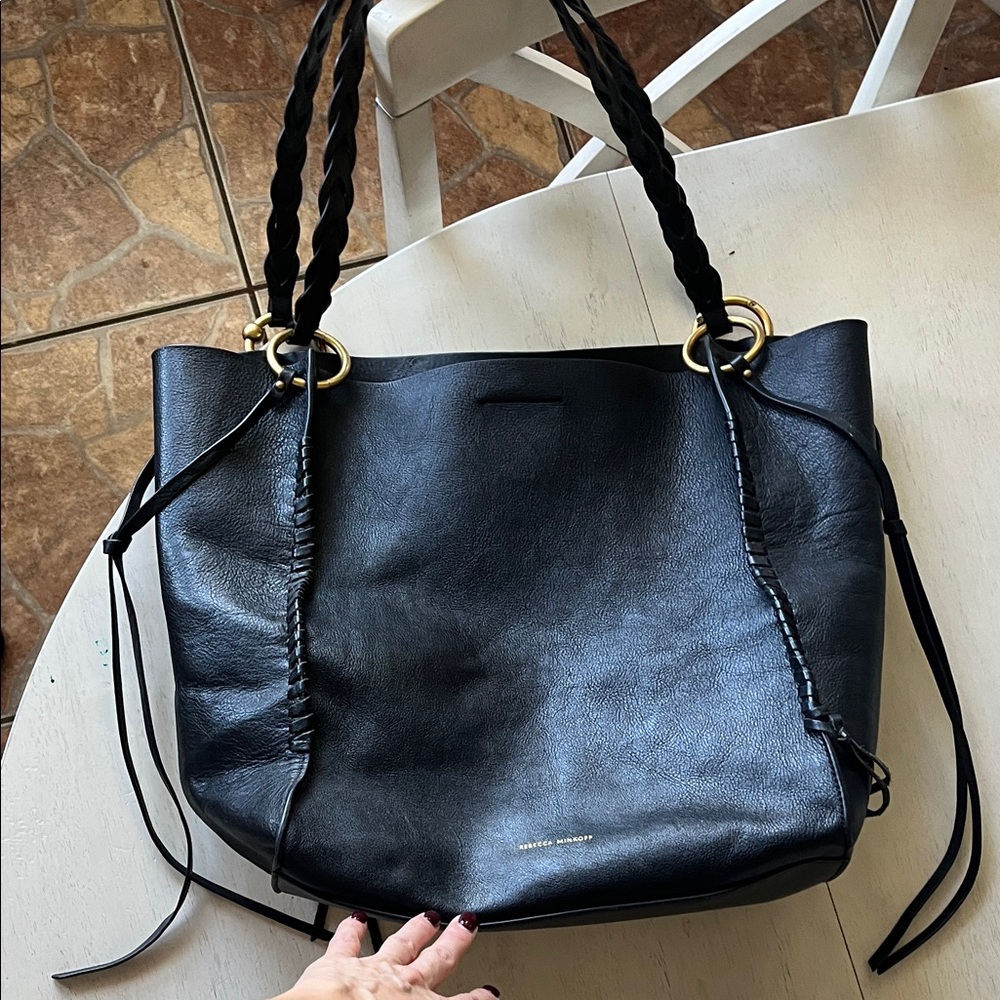 Rebecca Minkoff Black Leather braided  Tote Bag